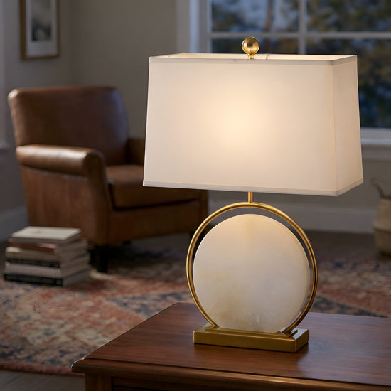 Orivane Circular Alabaster Table Lamp - Brass & Soft White