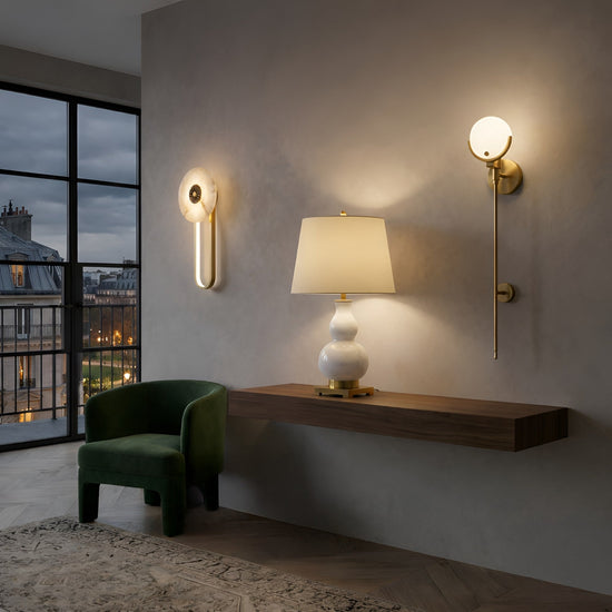 Glintara LED Alabaster Disc Wall Light - Brushed Brass