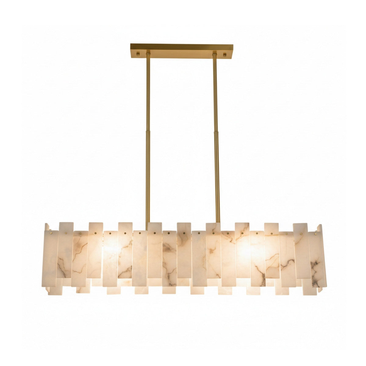 Zarelli 6 Light Interlocking Panel Alabaster Linear Chandelier - Soft White & Brass