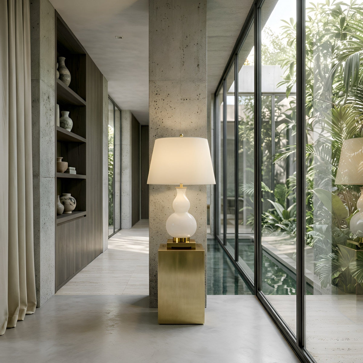 Lumetra Sculpted Alabaster Table Lamp - Brass & Soft White