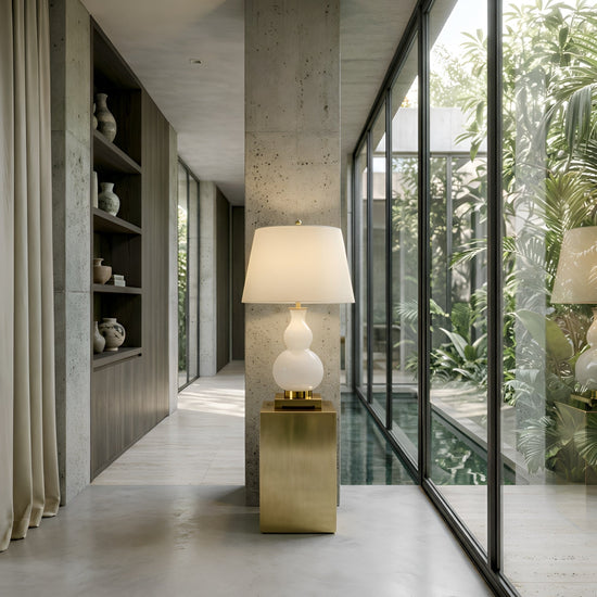 Lumetra Sculpted Alabaster Table Lamp - Brass & Soft White