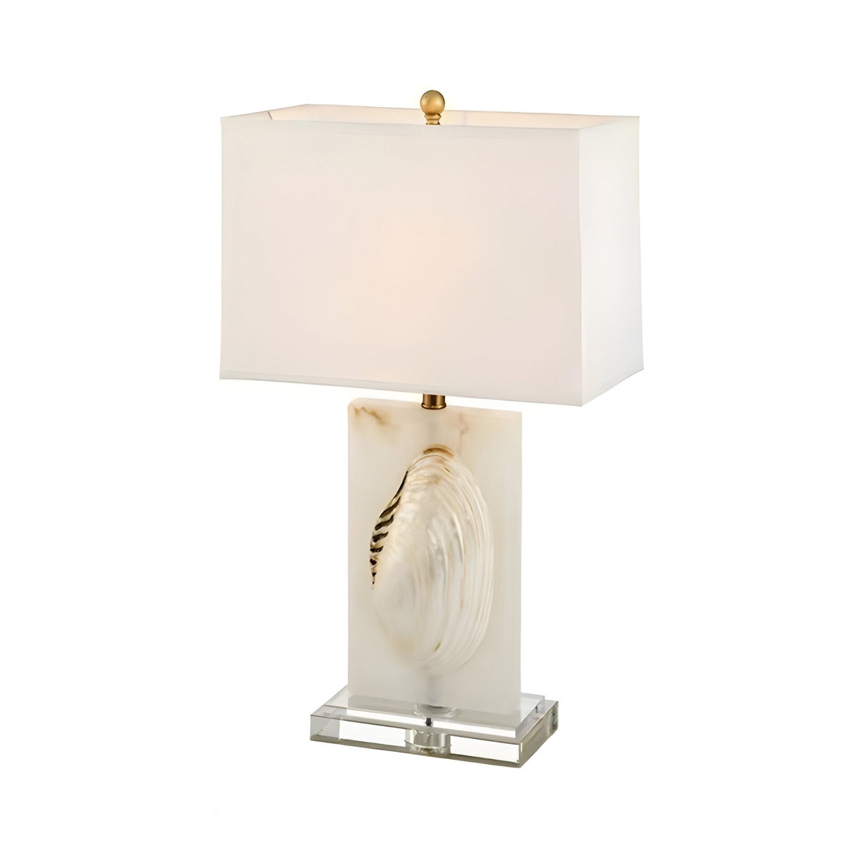 Carved Shell 1 Light Alabaster Table Lamp - Brass & White