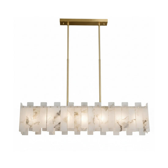 Zarelli 6 Light Interlocking Panel Alabaster Linear Chandelier - Soft White & Brass