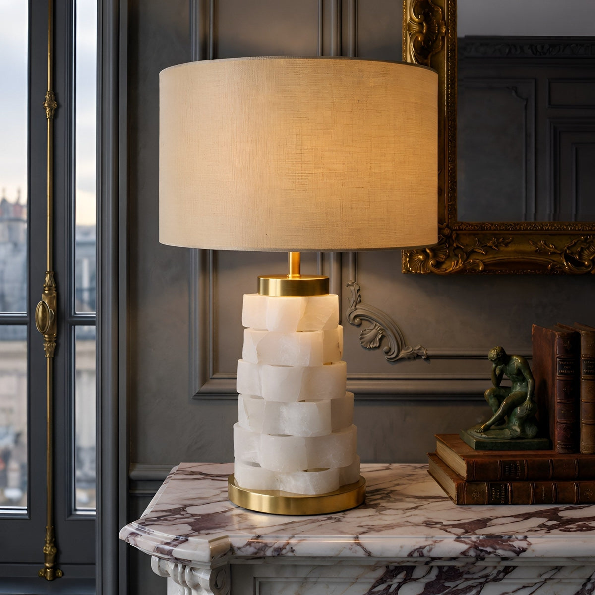 Solmira 1 Light Stacked Alabaster Table Lamp - Brass & Soft White