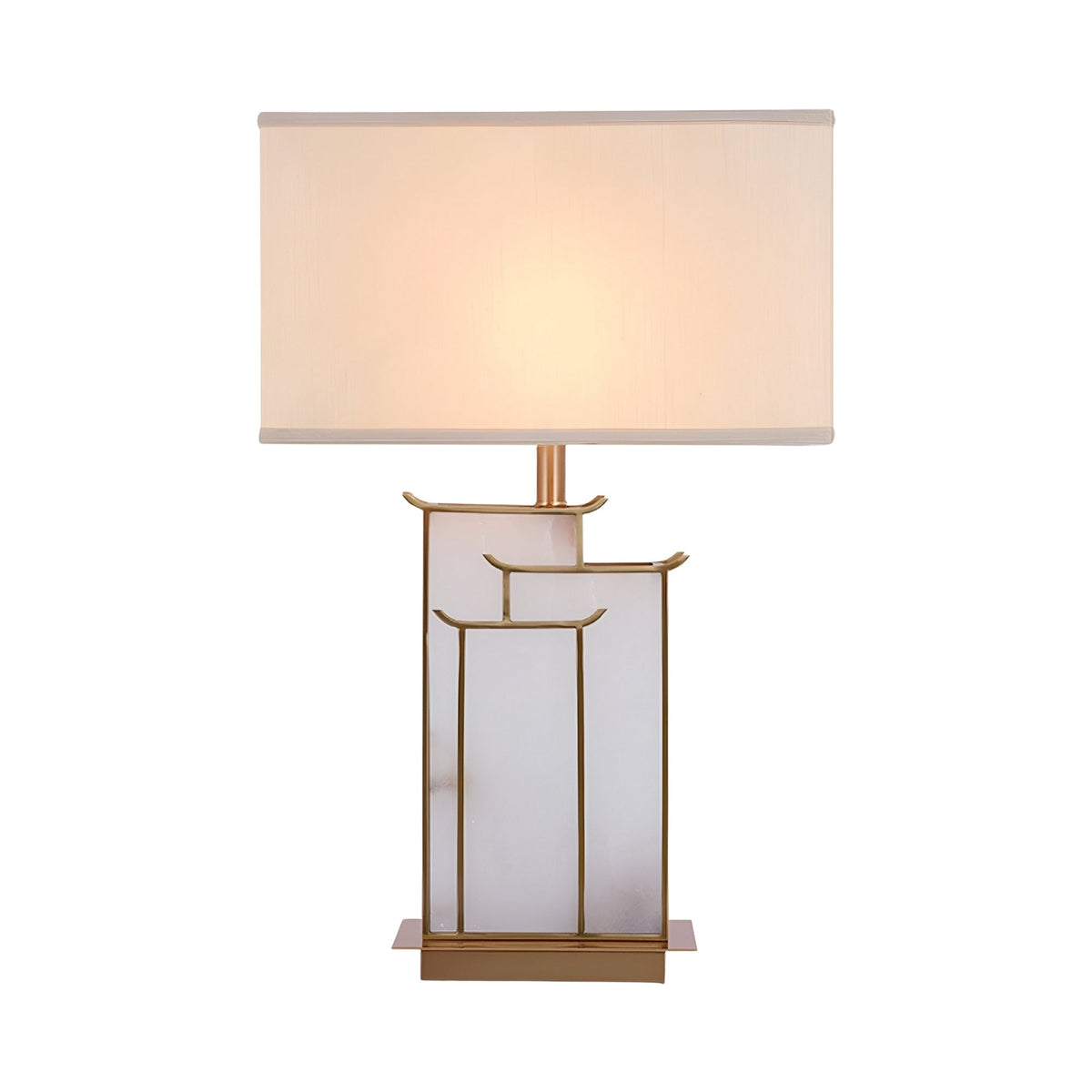 Veliora 1 Light Framed Alabaster Table Lamp - Brass & Soft White