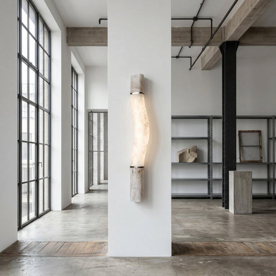 Zarune LED Sculpted Curve Alabaster Wall Light - Matte Black