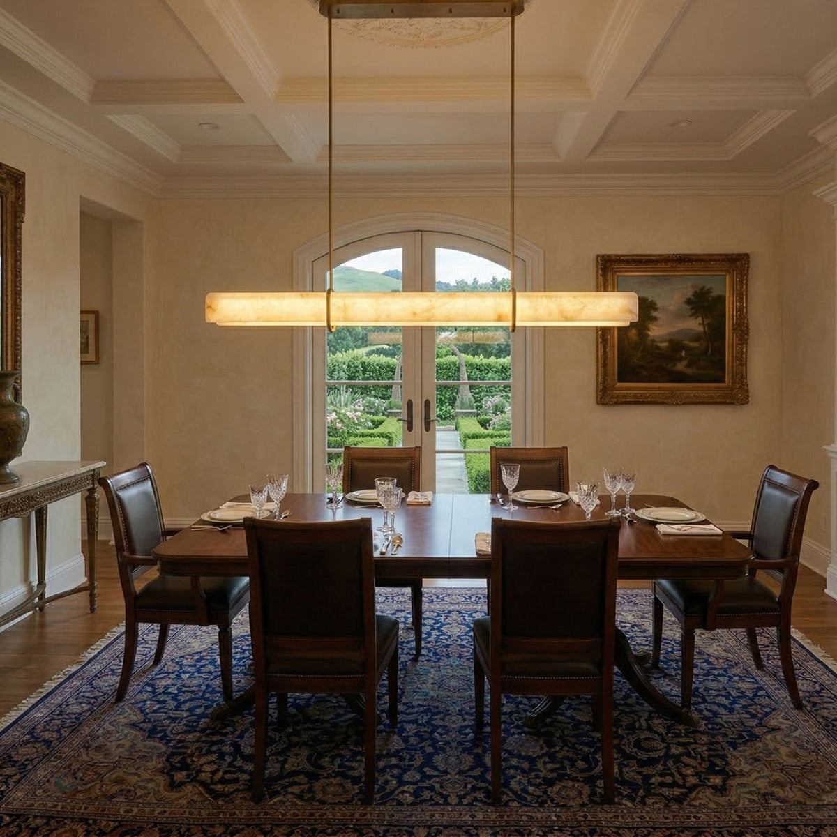 Zarune LED Linear Alabaster Chandelier - Brushed Brass