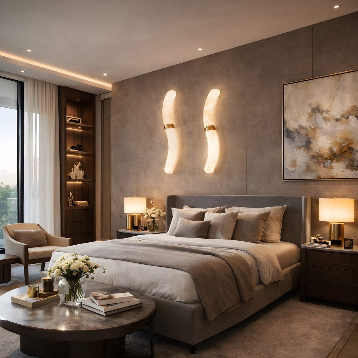 Aureli LED Curved Alabaster Wall Light - Brushed Brass