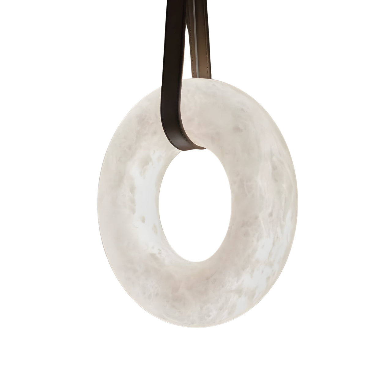 Cintura LED Alabaster Ring Chandelier - Brown Leather & Copper