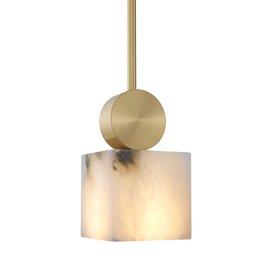 Serano Small Alabaster Pillar Pendant Light - Brass