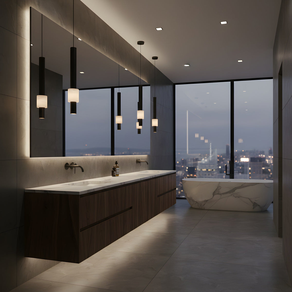 Solenne LED Alabaster Pendant Light - Polished Black & Alabaster
