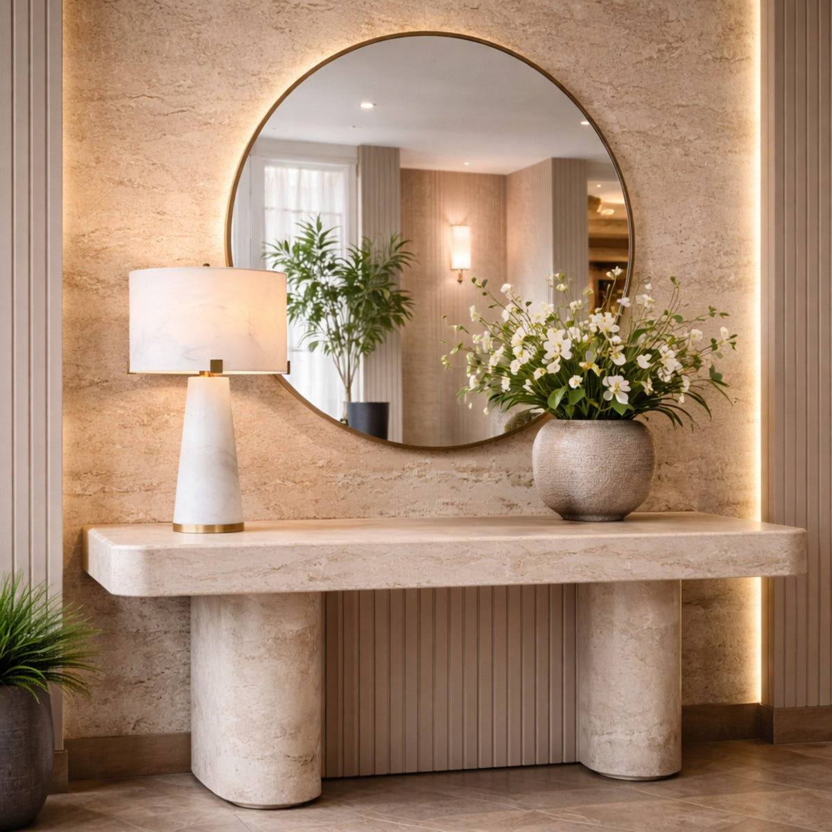 Virello 2 Light Compact Alabaster Table Lamp - Brass
