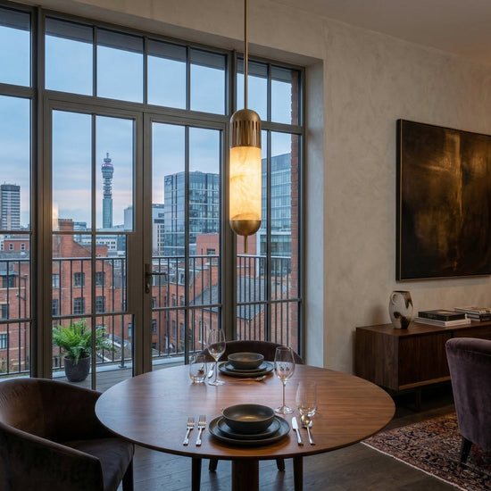 Zerith LED Alabaster Tube Pendant Light - Brushed Brass