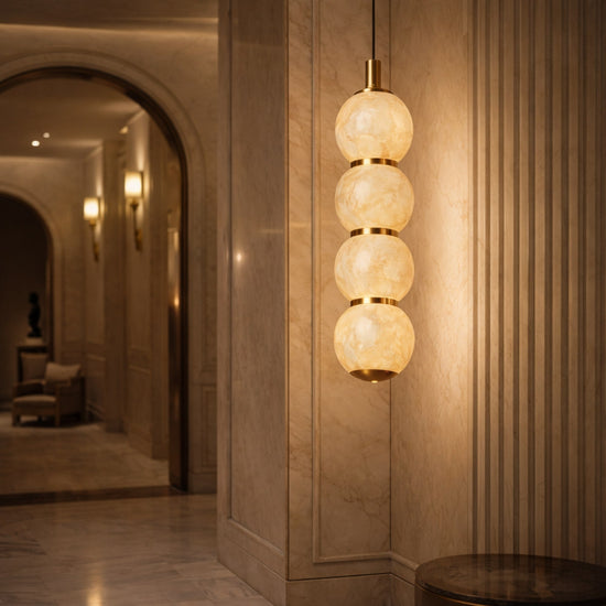 Lumina 4 Light Orb Alabaster Chandelier - Soft White & Brass