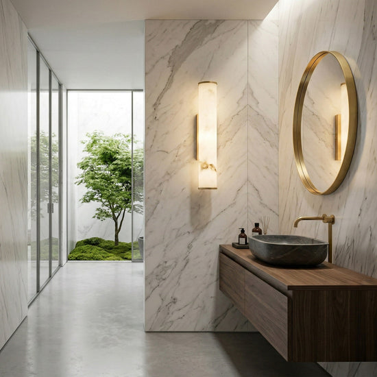 Montavo LED Alabaster Tube Wall Light - Brushed Brass