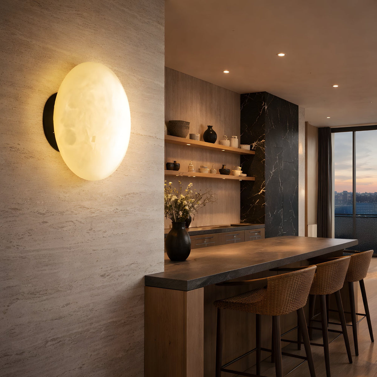 Solenne Small Halo Alabaster Wall Light - Matt Black