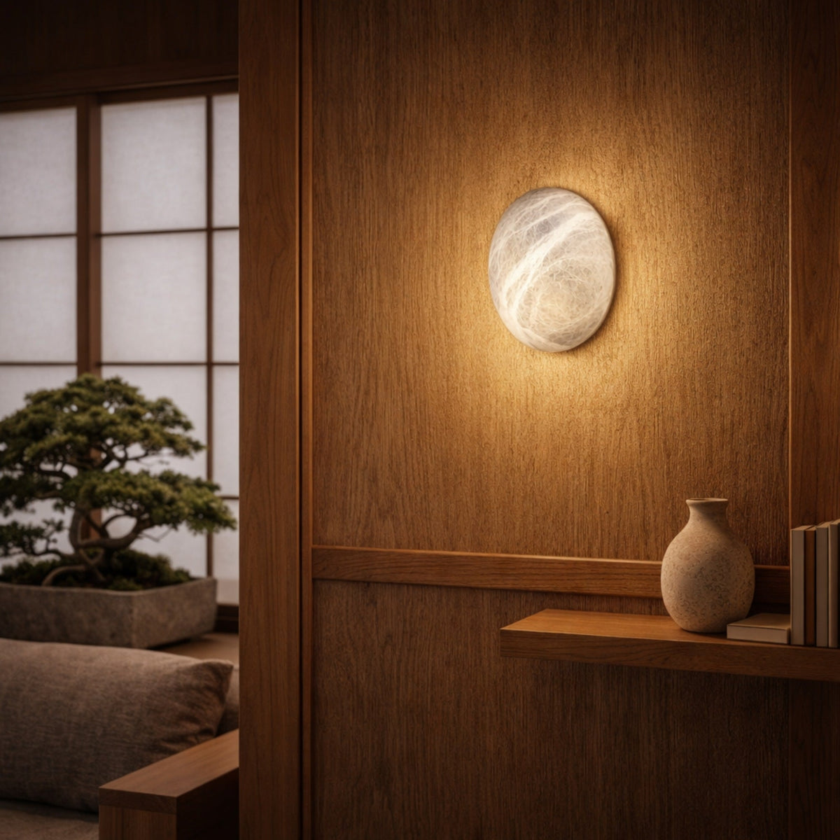Orvani LED Round Alabaster Wall Light
