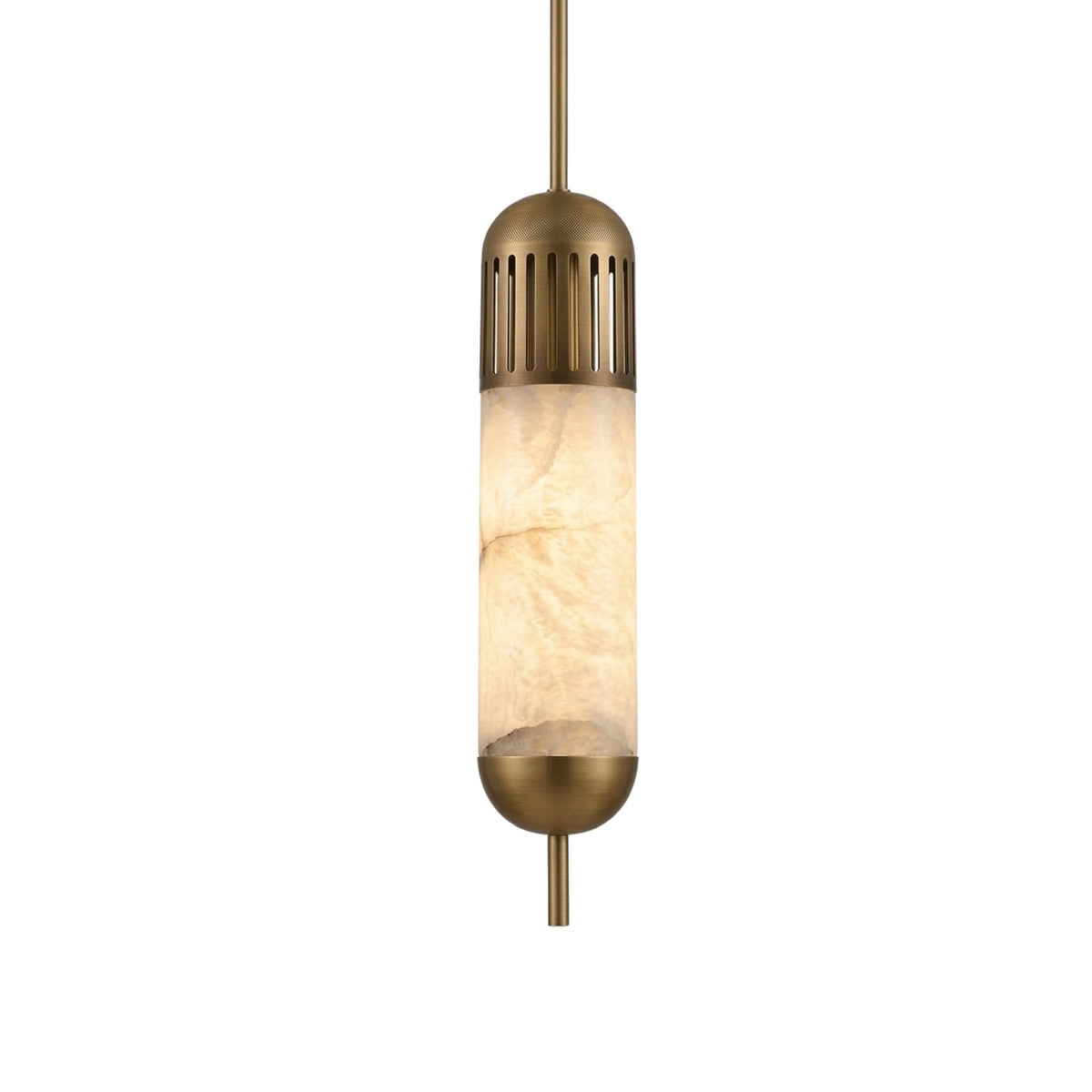 Zerith LED Alabaster Tube Pendant Light - Brushed Brass