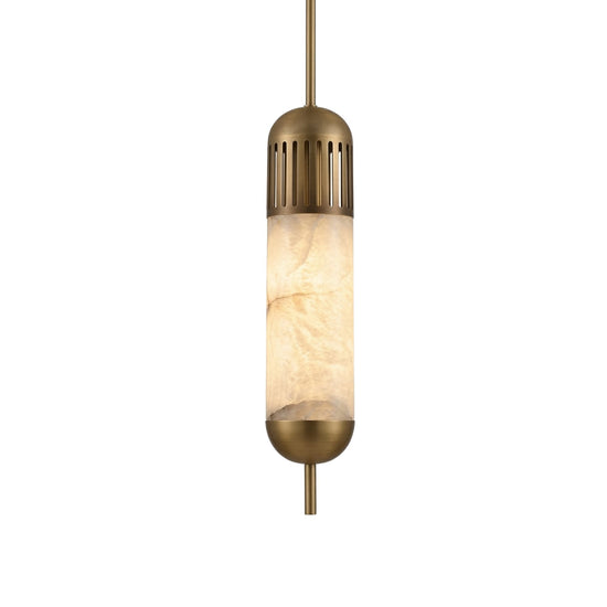 Zerith LED Alabaster Tube Pendant Light - Brushed Brass