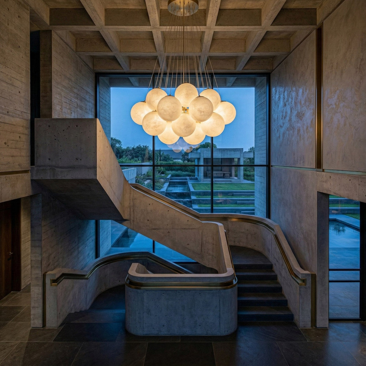 Auriel 19 Light Alabaster Cluster Chandelier - Brushed Brass