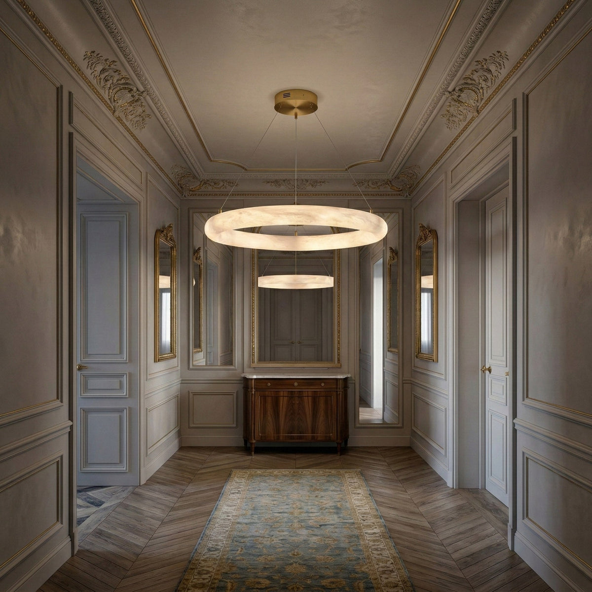 Seraphis LED Extra Large Alabaster Ring Chandelier - Brushed Brass