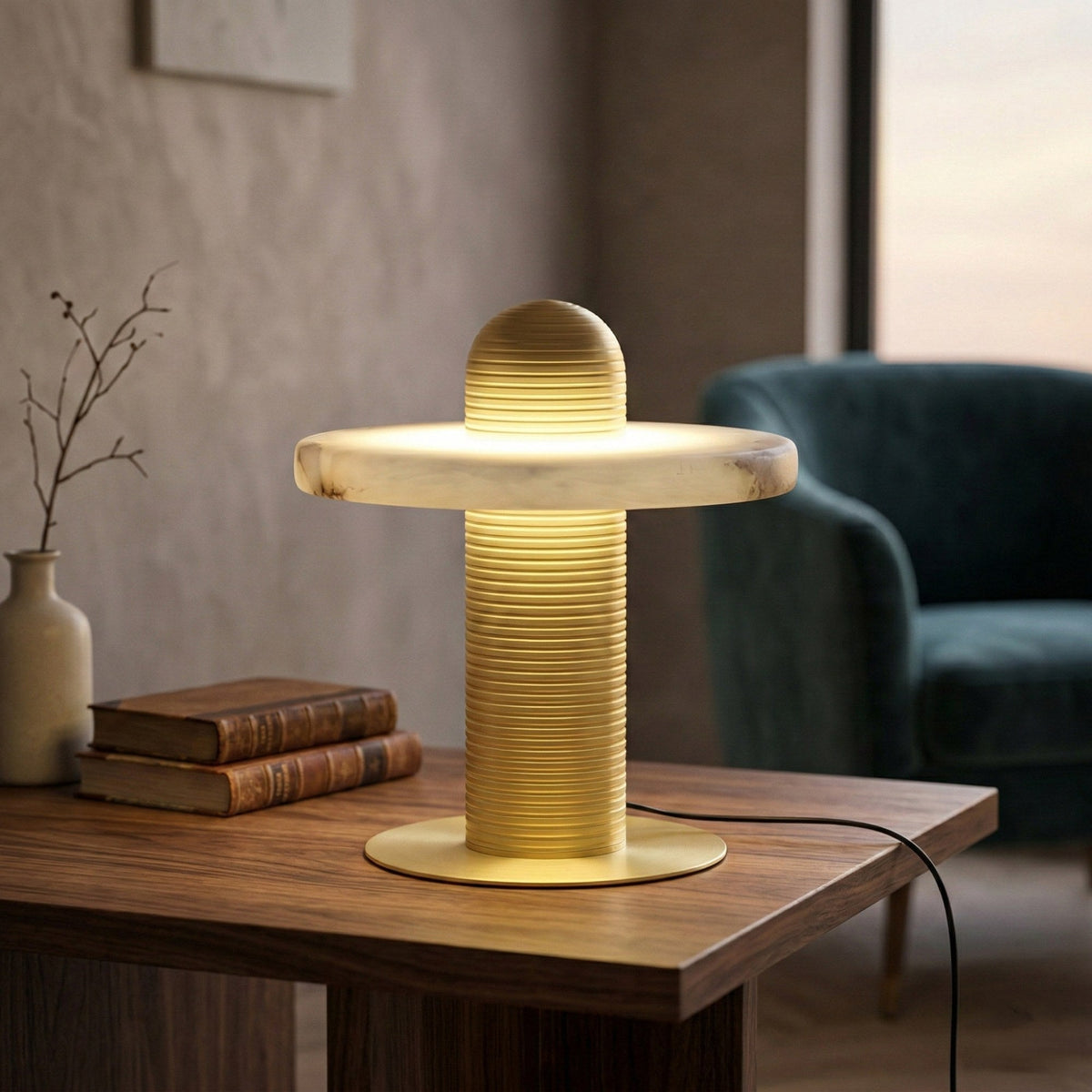 Nyxara LED Alabaster Table Lamp - Brushed Brass & Soft White