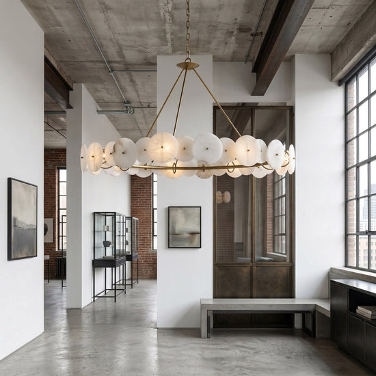 Solaryn LED Alabaster Disc Ring Chandelier - Brass