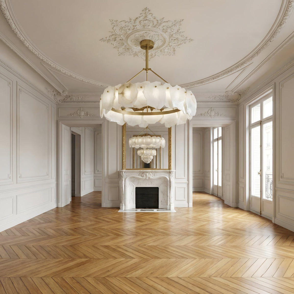 Marvion LED Petal Alabaster Chandelier 800mm - Soft White & Brass