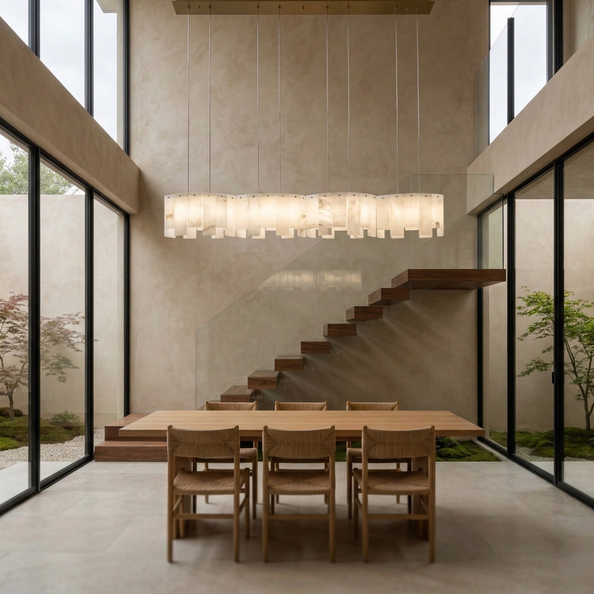 Elara 8 Light Alabaster Linear Chandelier - Soft White & Brass