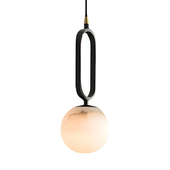 Orvyn Large Globe Alabaster Pendant Light - Matte Black & Soft White