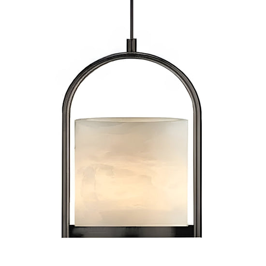 Halorin Framed Alabaster Pendant Light - Matte Black & Soft White