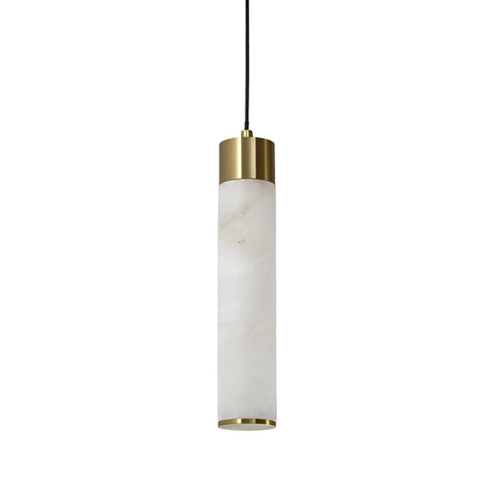 Norex LED Alabaster Tube Pendant Light - Brushed Brass