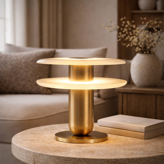 Luxelle LED Double Tiered Alabaster Table Lamp - Soft White & Brass