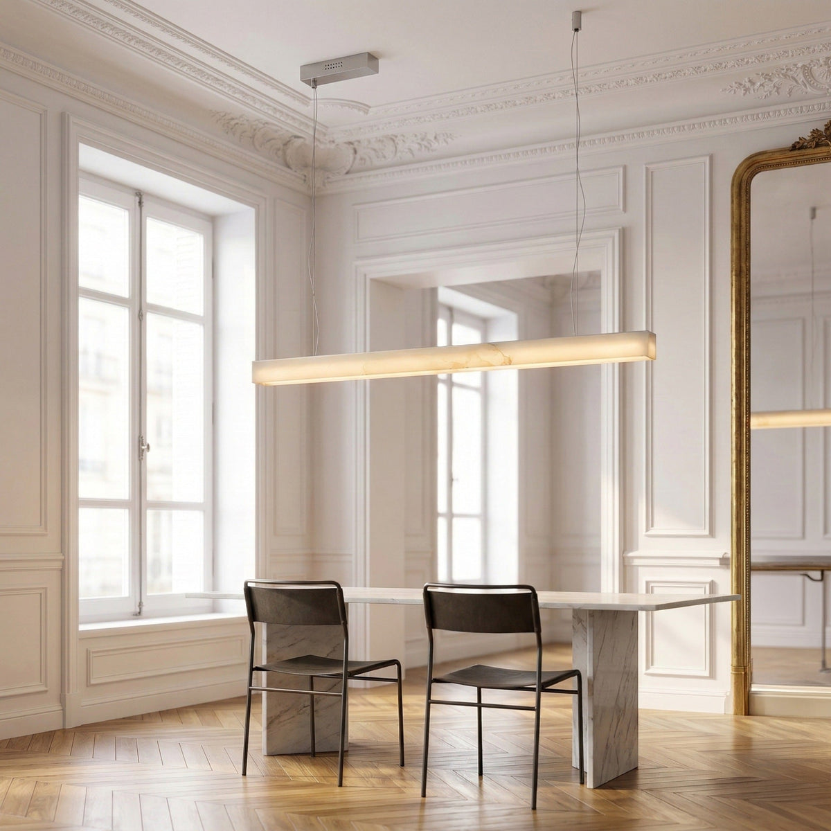 Alba Small Alabaster Linear Chandelier - Soft White