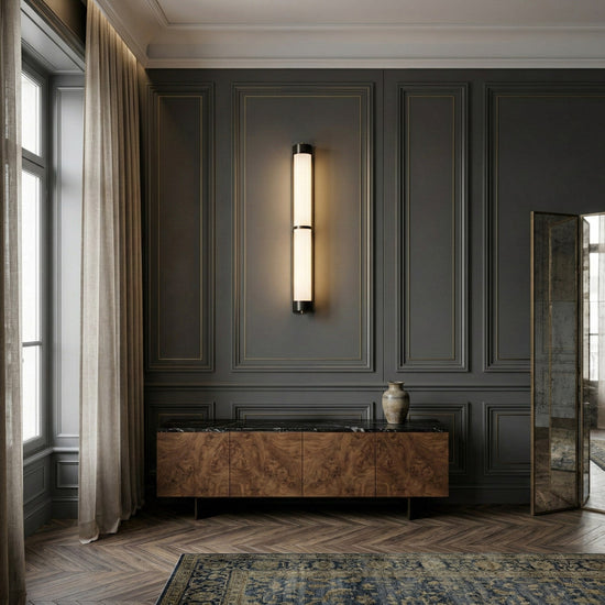 Arelis LED Linear Alabaster Wall Light 600mm - Soft White & Black