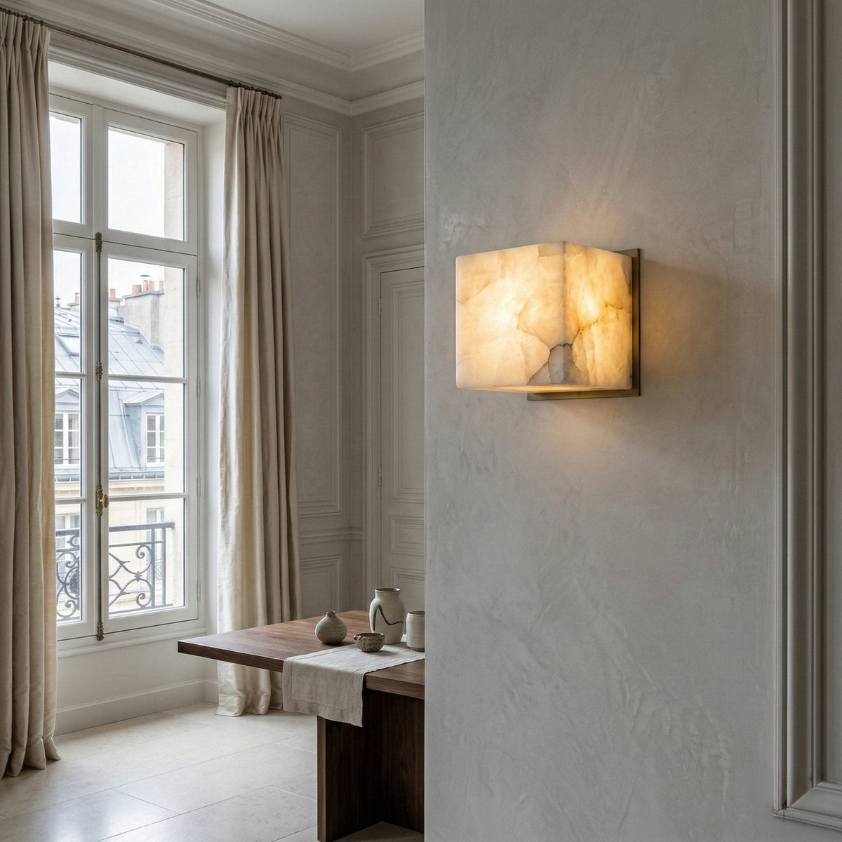 Calmora 1 Light Block Alabaster Wall Light - Soft White