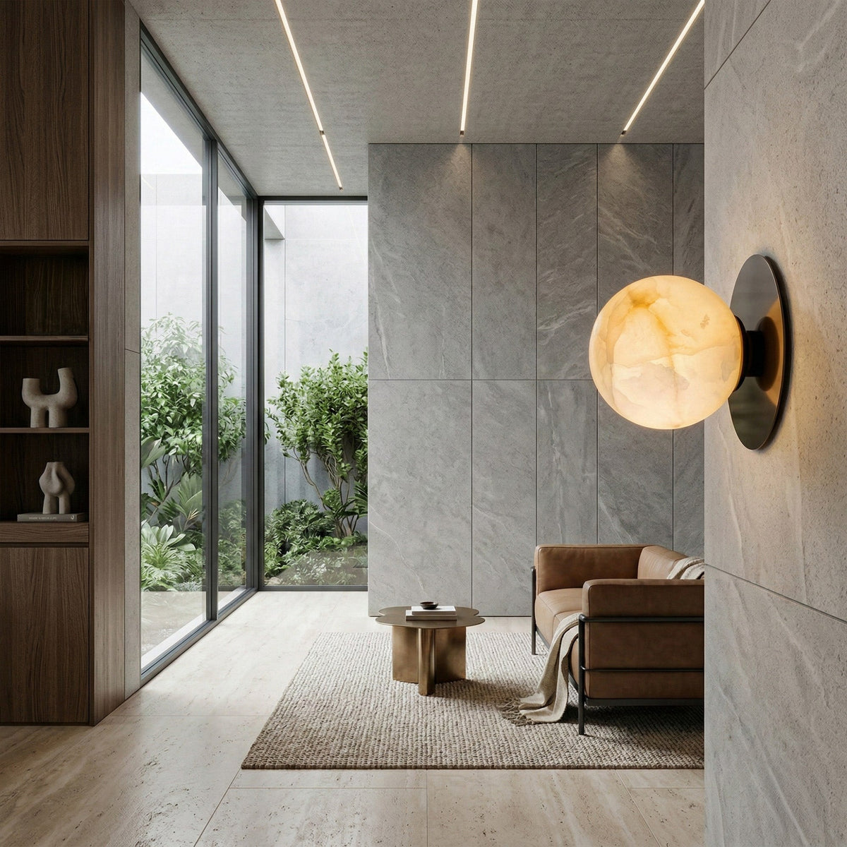 Noctyra 1 Light Alabaster Wall Light - Black