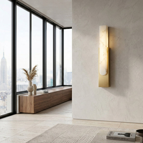 Nerava LED Alabaster Column Wall Light - Brushed Brass