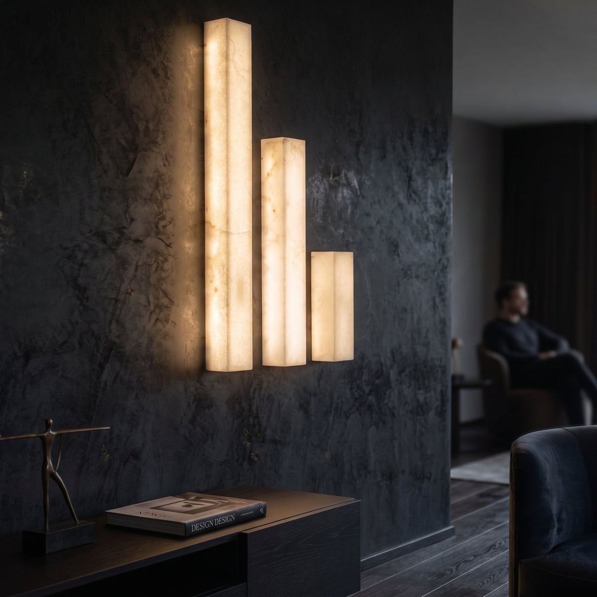 Valmera LED Slim Vertical Alabaster Wall Light - Small Soft White