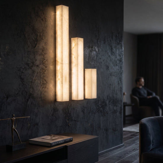 Valmera LED Slim Vertical Alabaster Wall Light - Small Soft White