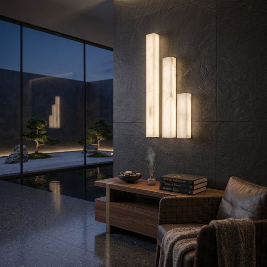 Valmera LED Slim Vertical Alabaster Wall Light - Small Soft White