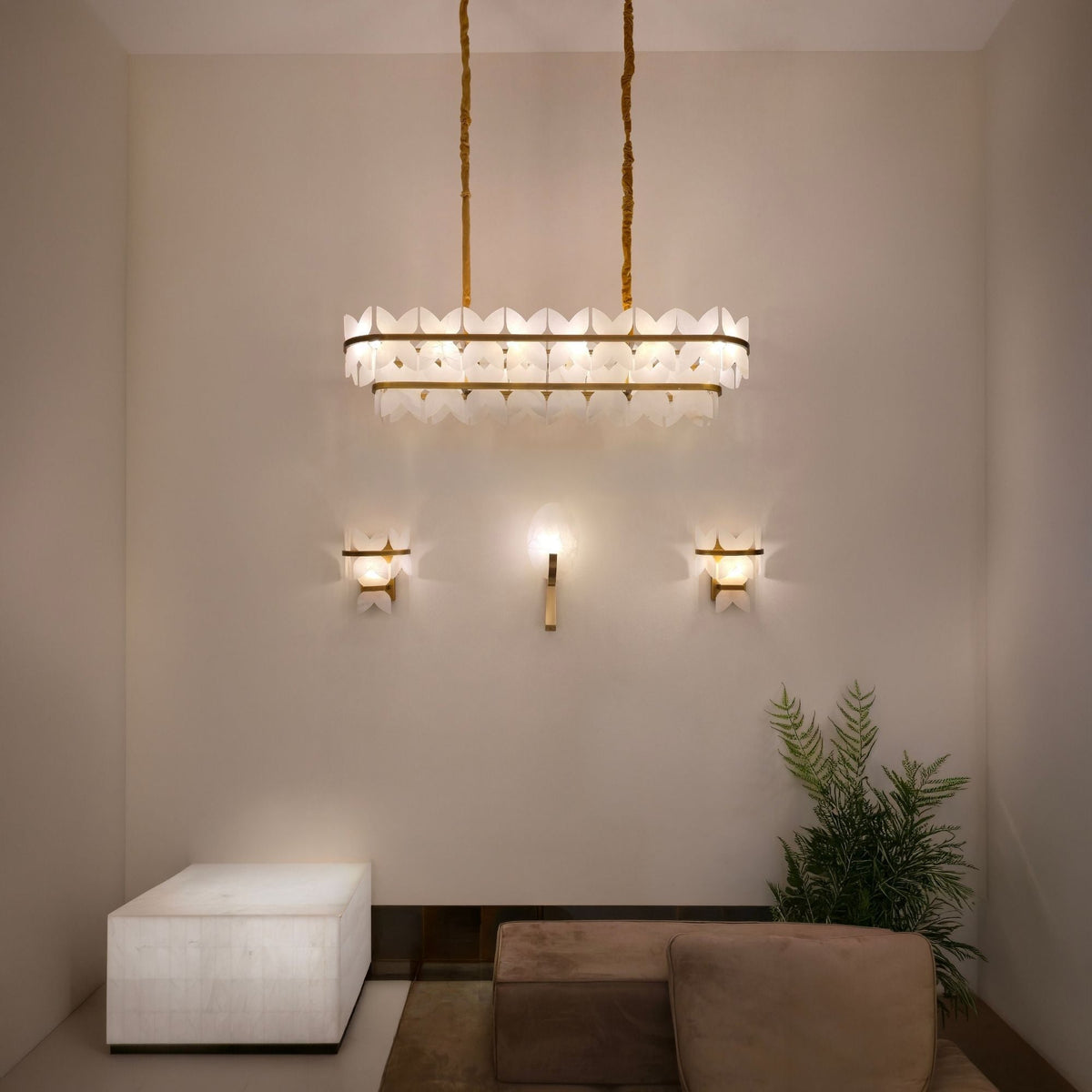 Petraia Linear Alabaster Chandelier - Brushed Brass