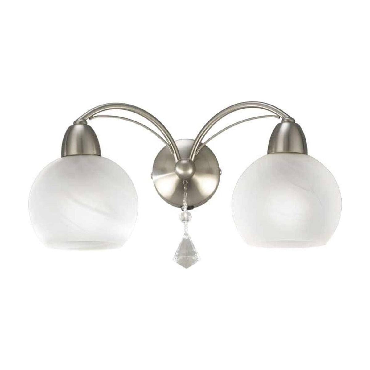 Thea Satin Nickel Crystal Glass 2 Light Wall Light