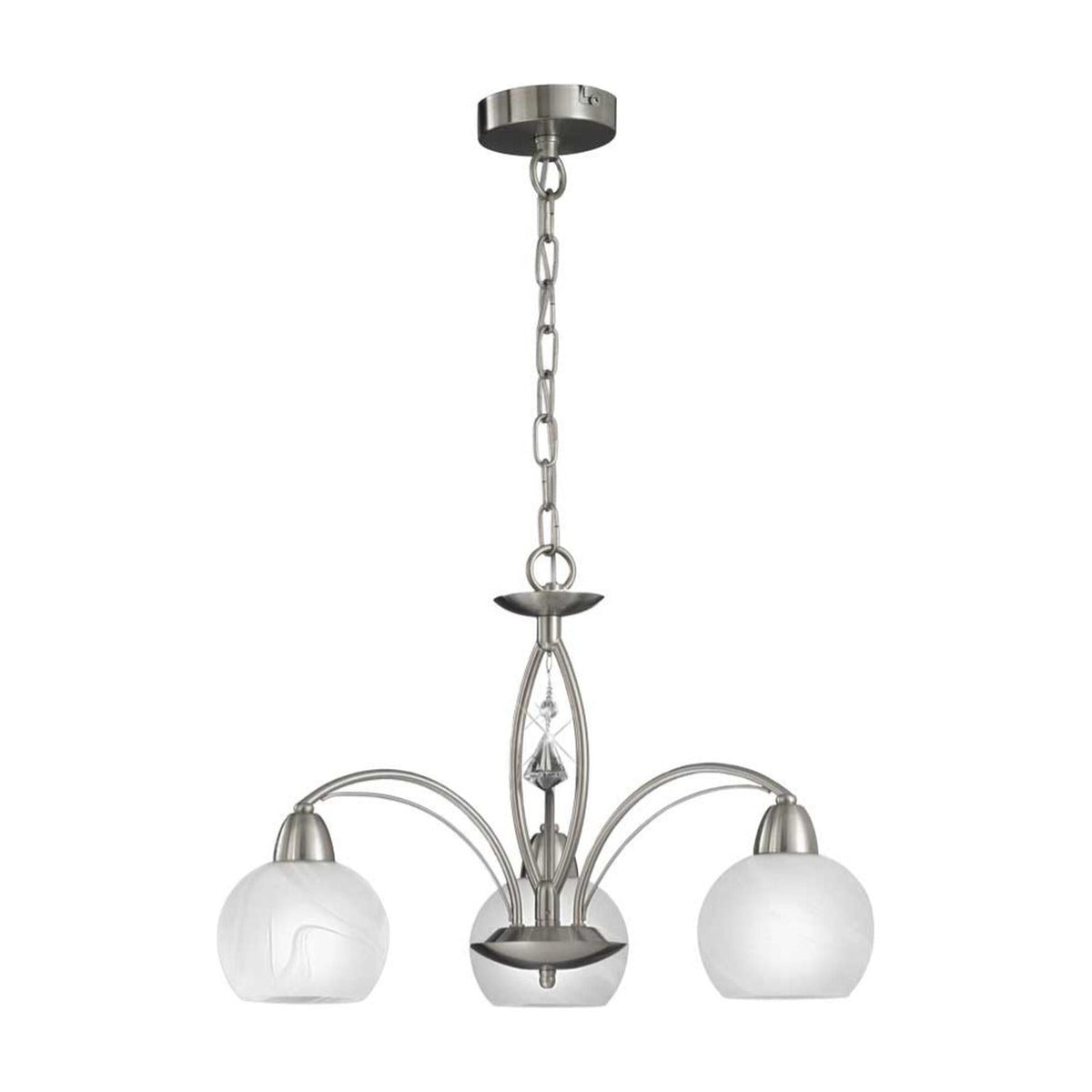 Thea Satin Nickel Crystal Glass 3 Light Ceiling Light