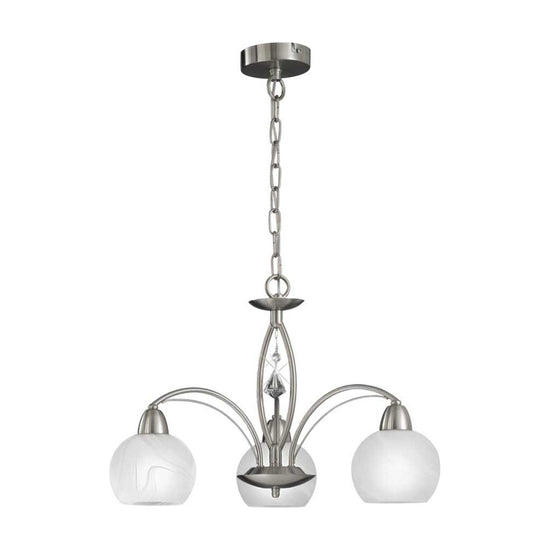 Thea Satin Nickel Crystal Glass 3 Light Ceiling Light