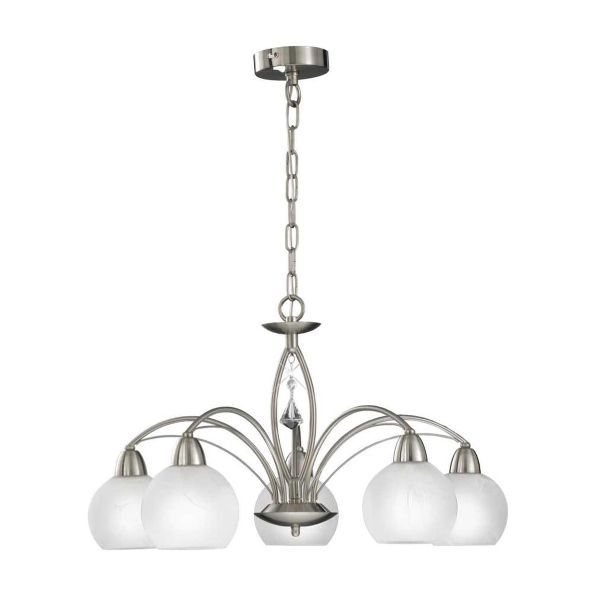 Thea Satin Nickel Crystal Glass 5 Light Ceiling Light