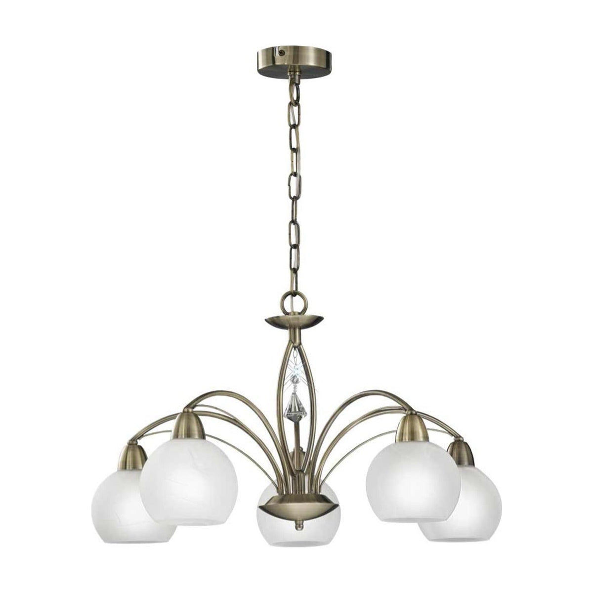 Thea Bronze Crystal Glass 5 Light Ceiling Light