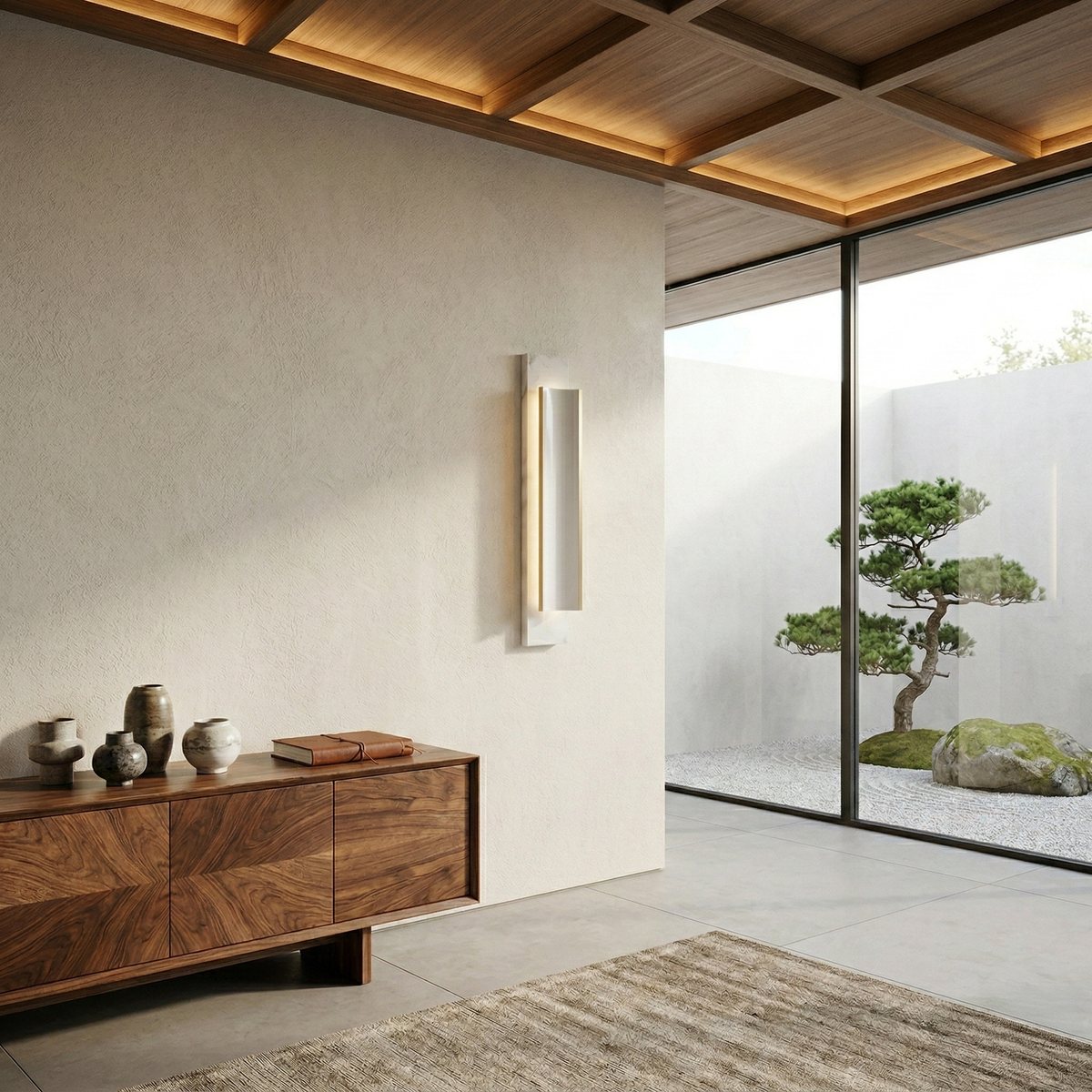 Velorin Large Alabaster LED Wall Light - Soft White & Brass