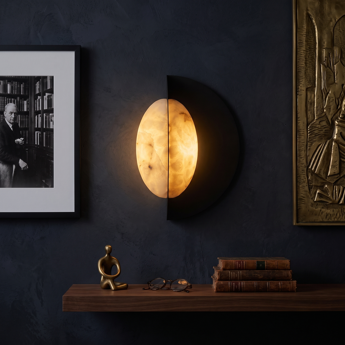 Althia LED Alabaster Wall Light - Matt Black