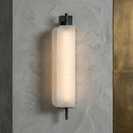 Velisse LED Vertical Alabaster Wall Light - Soft White & Black